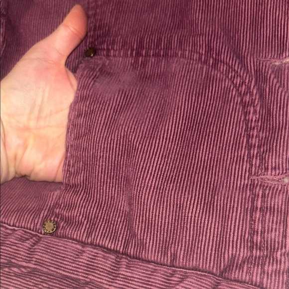 Plum fuchsia fur collar corduroy cropped light jacket - Picture 4 of 11